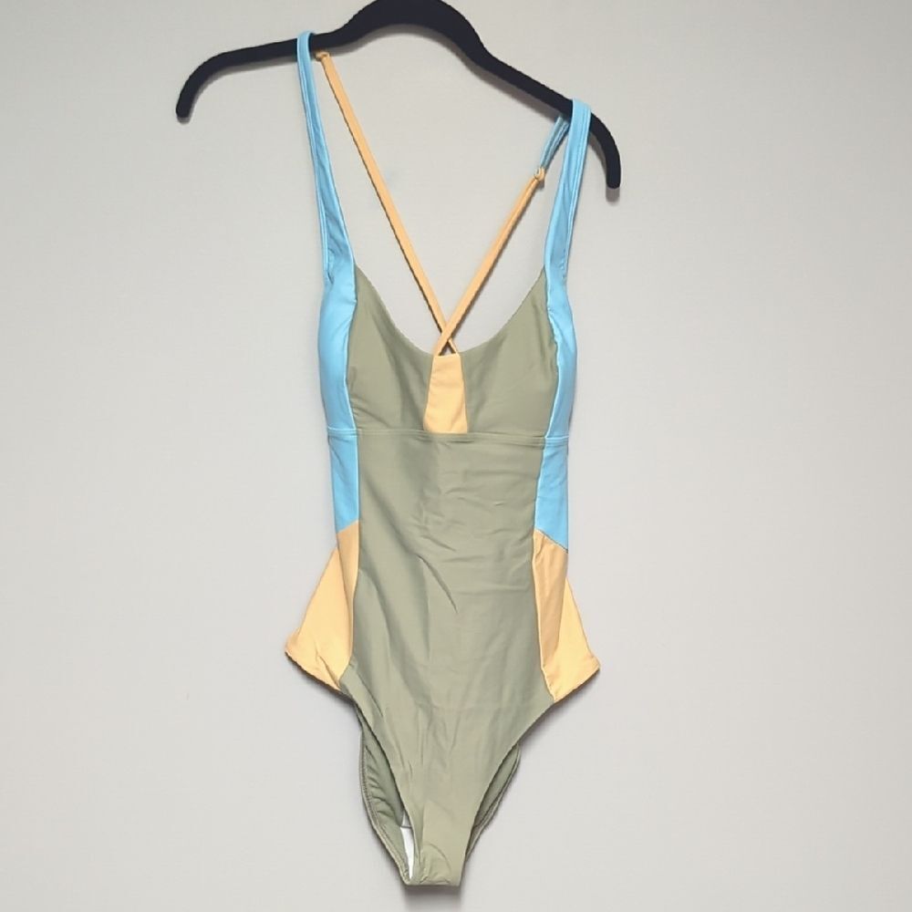 NWT Prana Green and Blue One Piece Swimwear with High-Leg Cut
